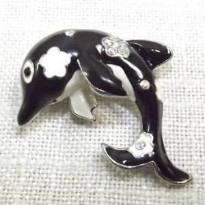 Vintage Enamel Floral Dolphin Pin Brooch